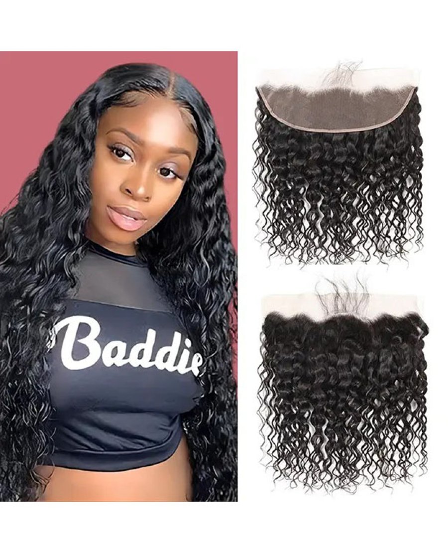 Human Hair Water Wave 13x4 Lace Frontal Pre Plucked Hairline Bleached Knots