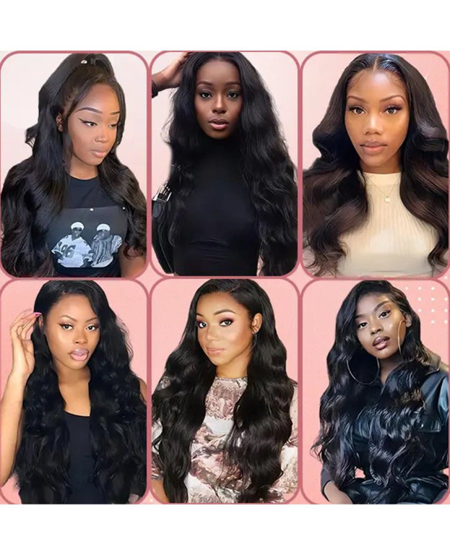 13x6 Lace Frontal Human Hair Pre Plucked Bleached Knots Body Wave 1B