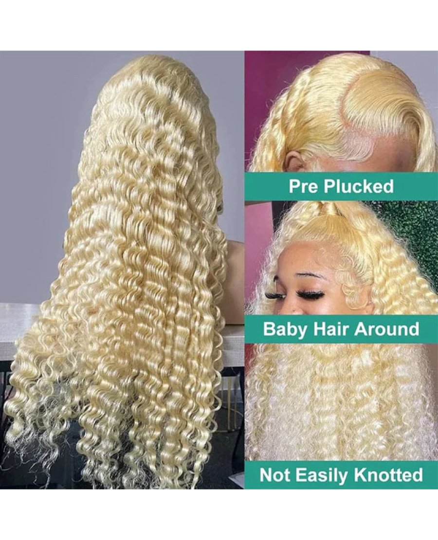 613 Blonde Color Deep Wave 13x6 HD Full Frontal Wig 180% Density Wig