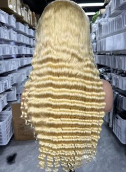 613 Blonde Color Deep Wave 13x6 HD Full Frontal Wig 180% Density Wig