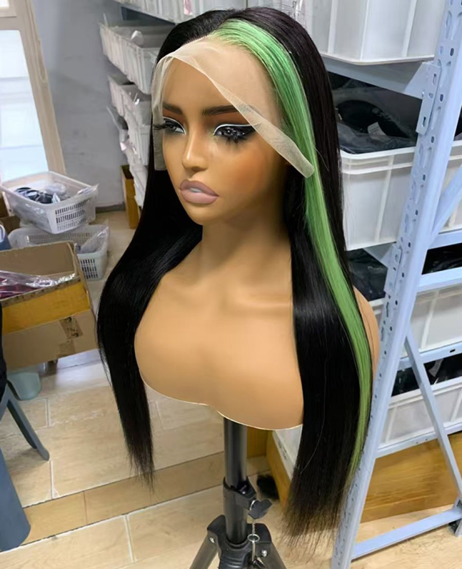 HD Transparent 13x4 Green Color Lace Wig For Black Woman