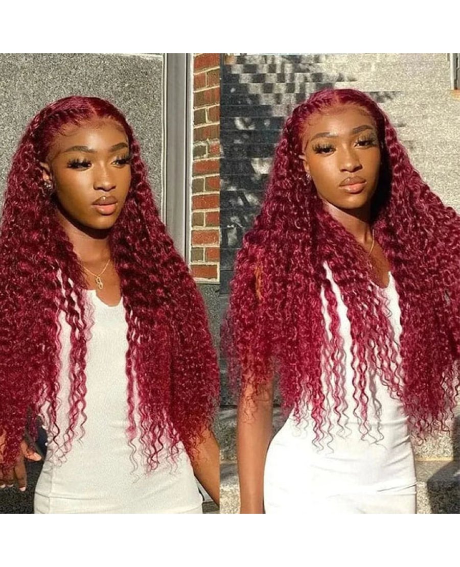 red deep wavefull frontal 13x4 wig red color wig
