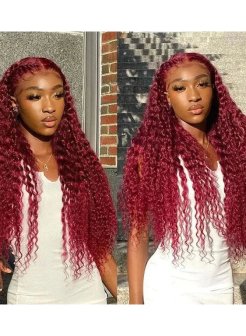 red deep wavefull frontal 13x4 wig red color wig