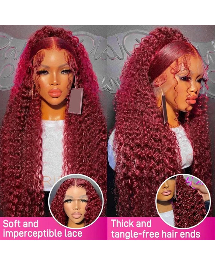 red deep wavefull frontal 13x4 wig red color wig