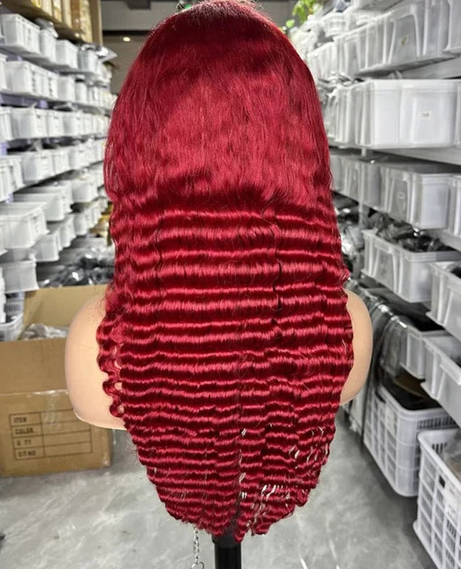 red deep wavefull frontal 13x4 wig red color wig