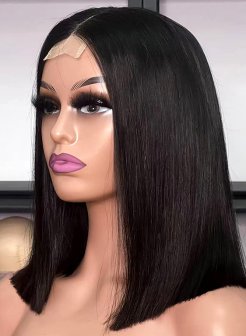 2x6 closure brazilian virgin natural black color double drawn bob wig