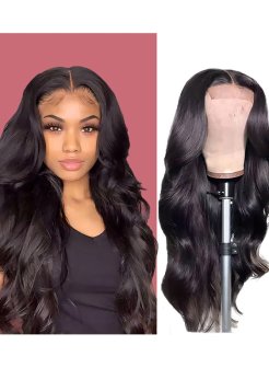 5x5 body wave bleached knots transparent lace closure wig