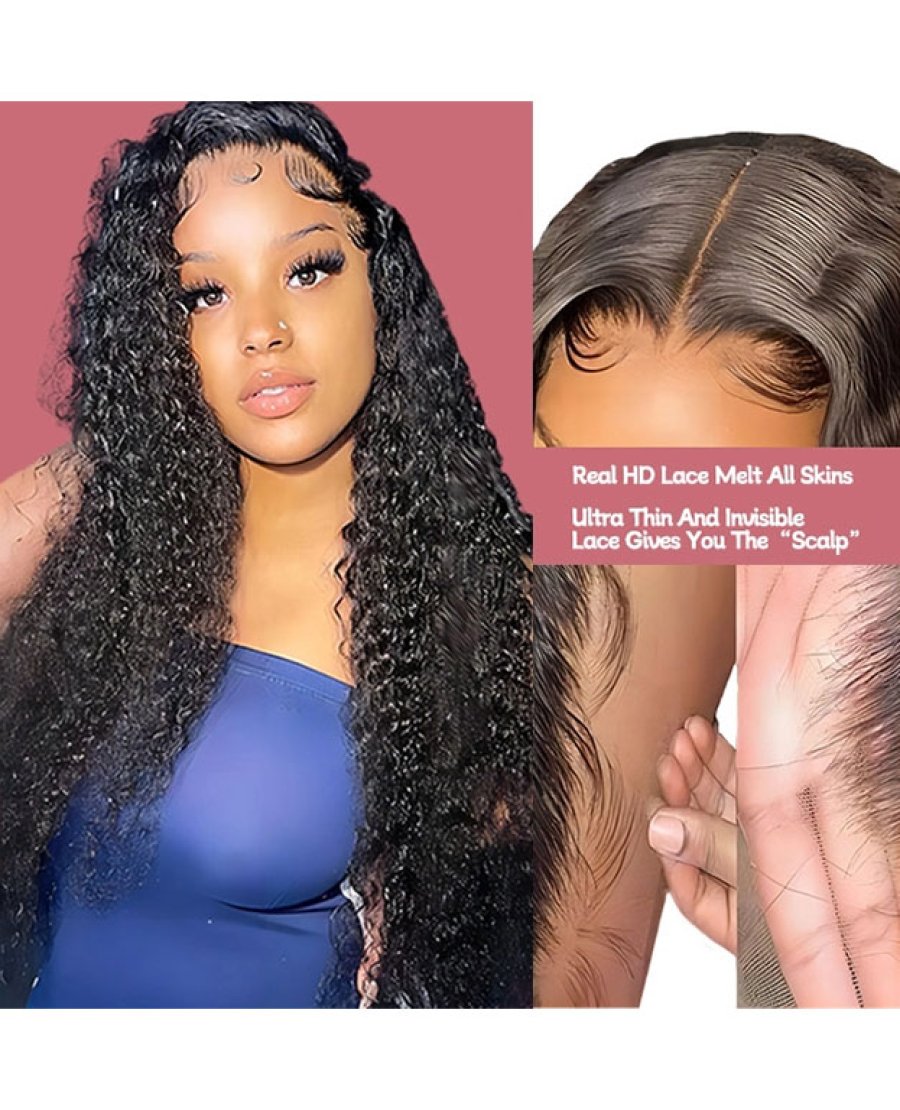 5x5 brazilian water wave transparent human hair closure wig