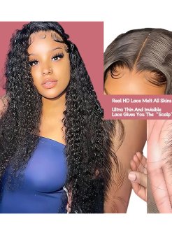 5x5 brazilian water wave transparent human hair closure wig
