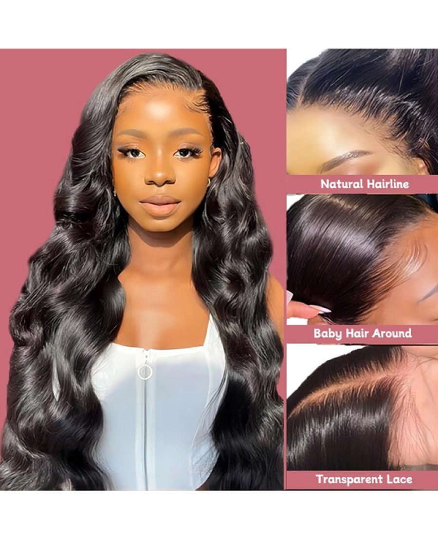 5x5 body wave bleached knots transparent lace closure wig