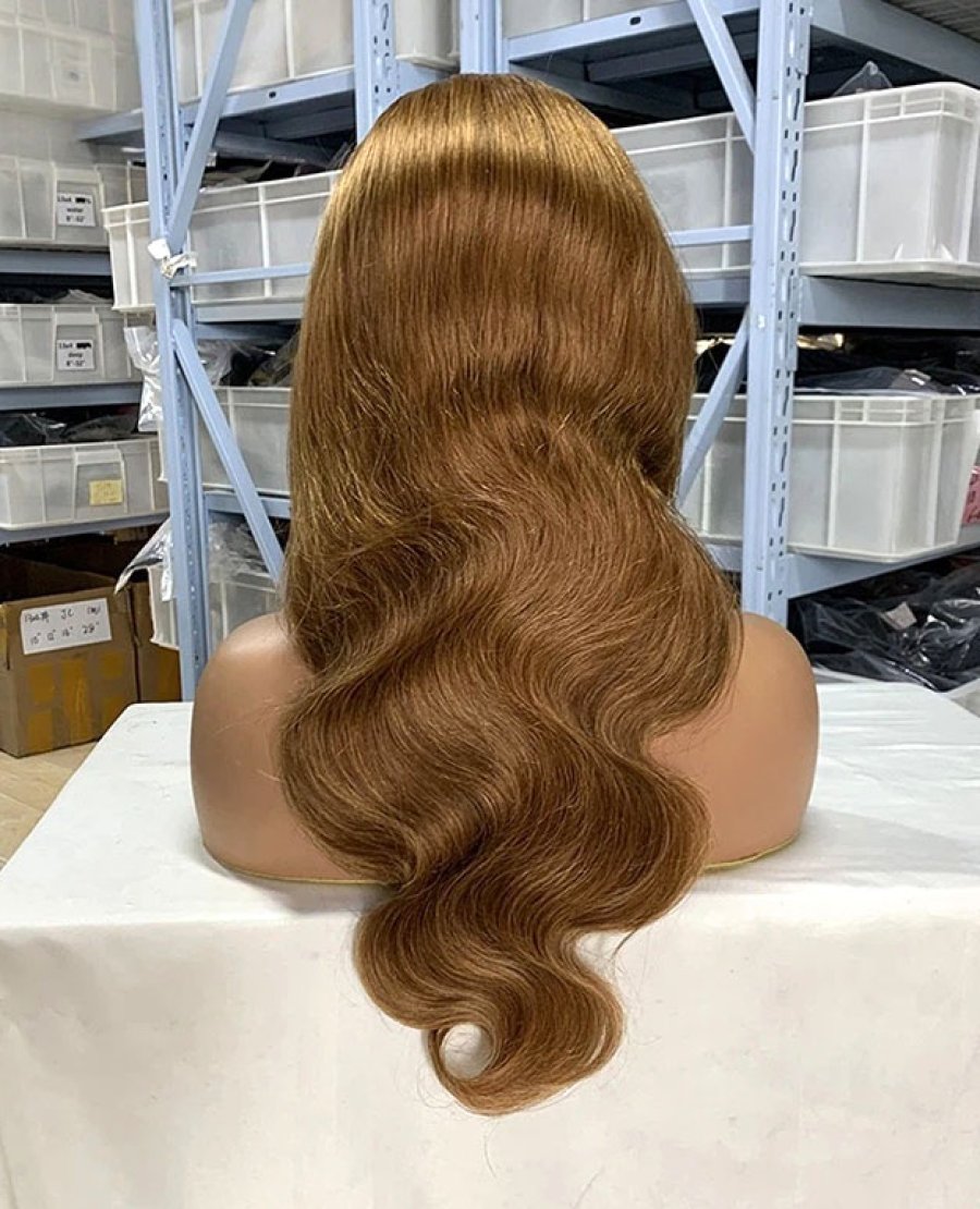 13x4 lace front wig #8 body wave human hair pre plucked bleached knots