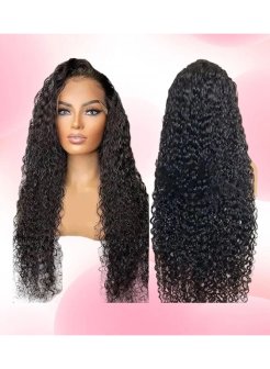 5x5 brazilian water wave transparent human hair closure wig