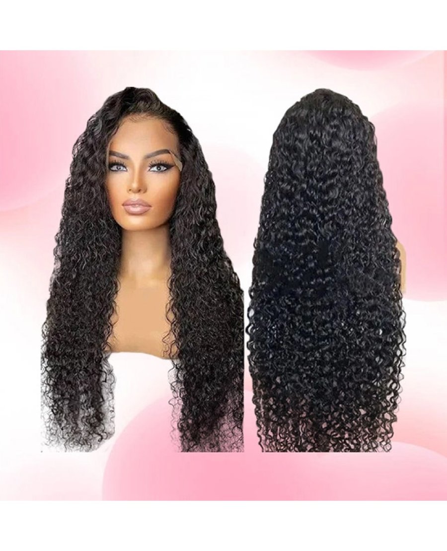 5x5 brazilian water wave transparent human hair closure wig
