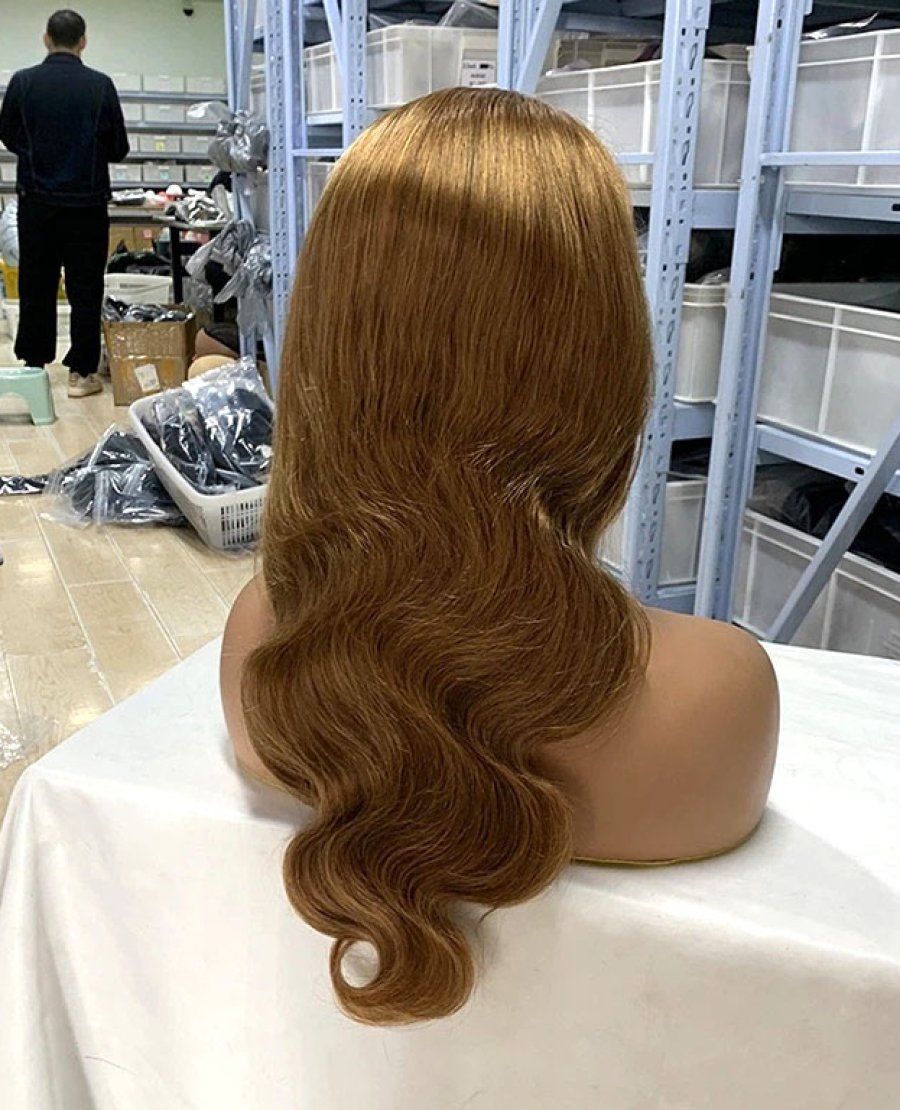 13x4 lace front wig #8 body wave human hair pre plucked bleached knots