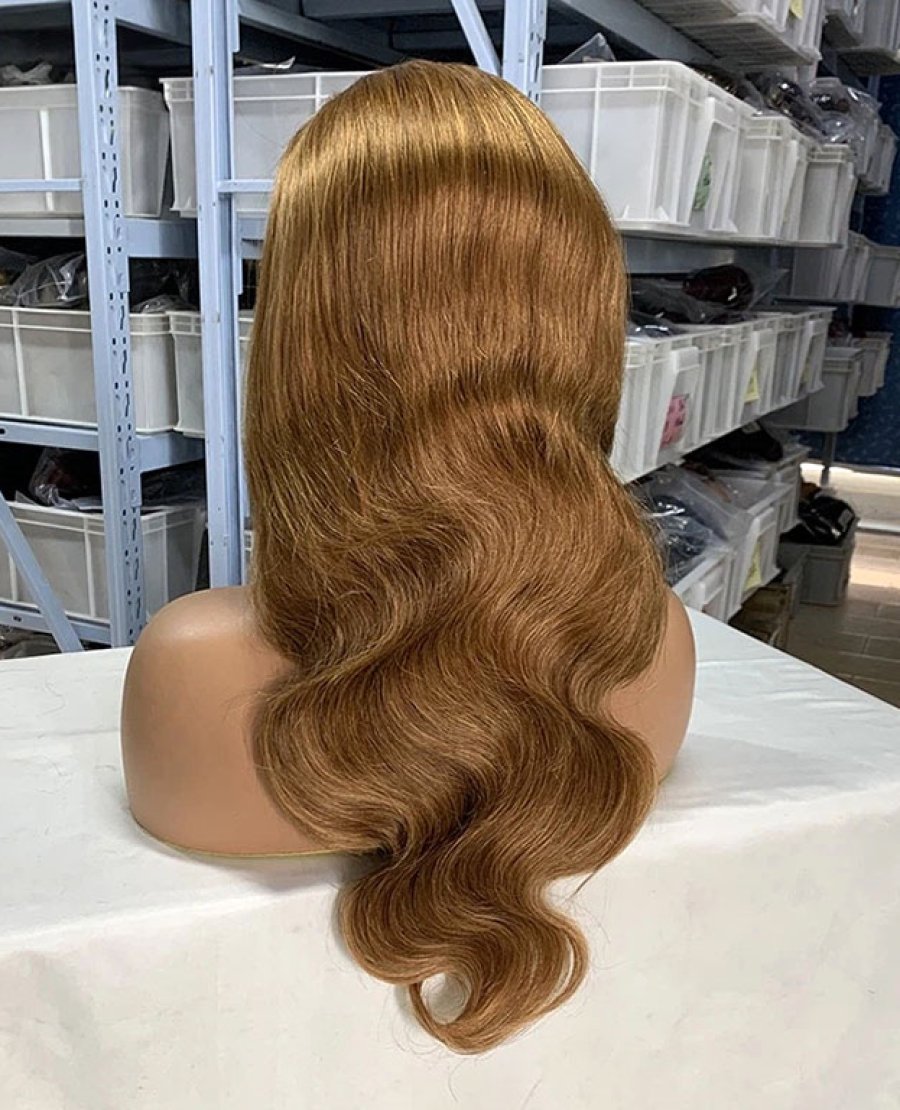 13x4 lace front wig #8 body wave human hair pre plucked bleached knots