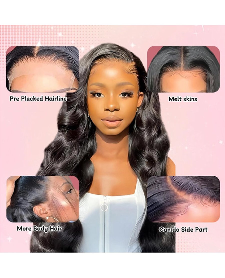 5x5 body wave bleached knots transparent lace closure wig