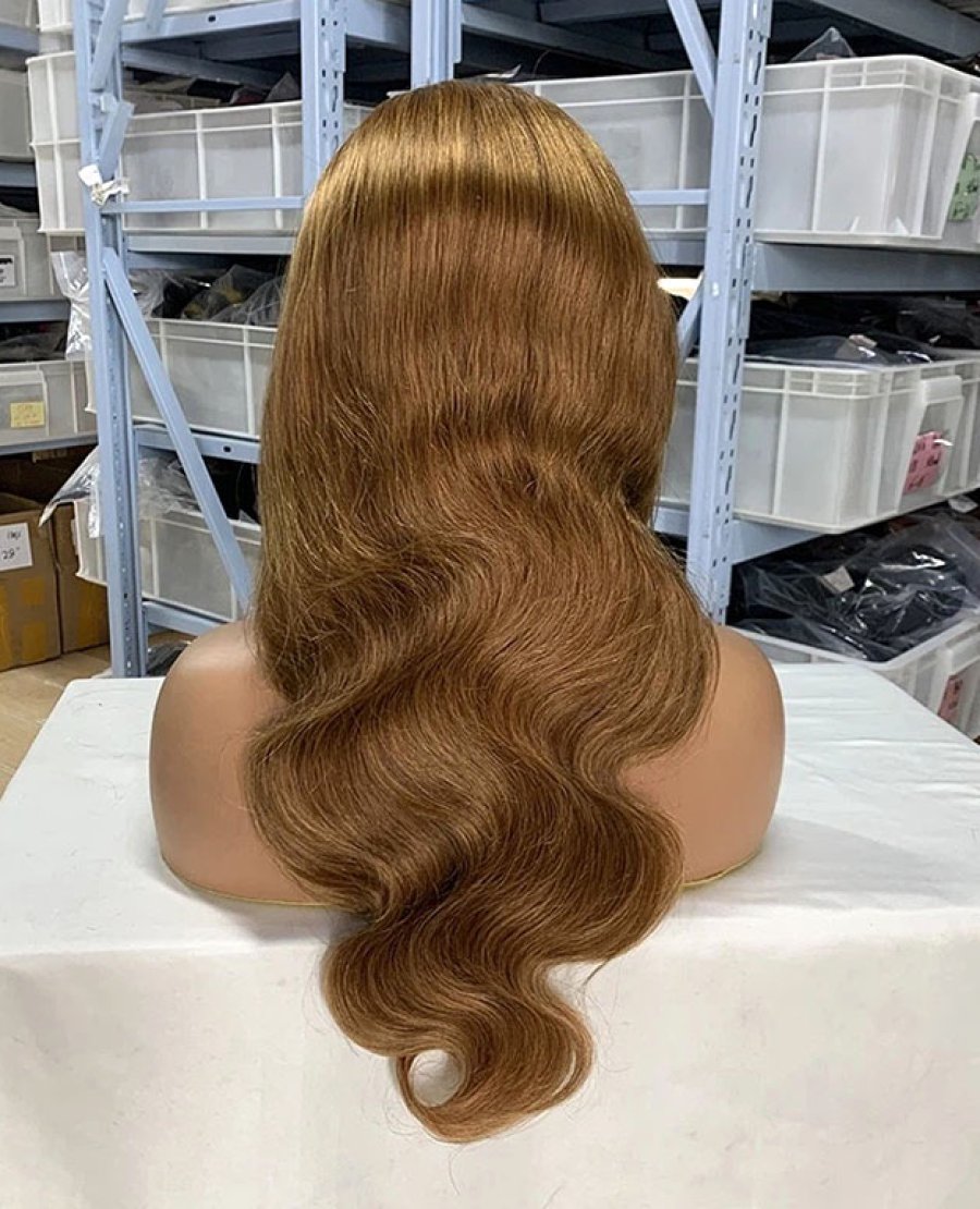 13x4 lace front wig #8 body wave human hair pre plucked bleached knots