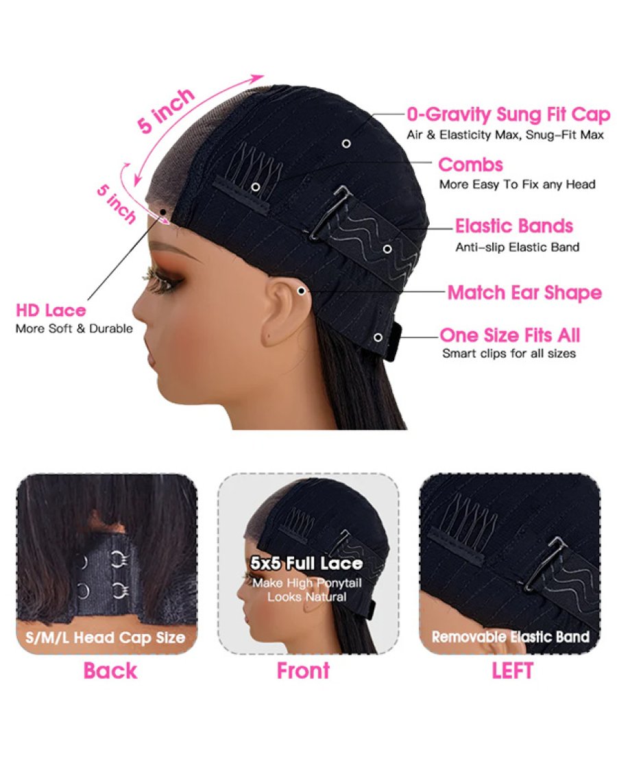 5x5 deep wave HD closure wig for black women virgin hair
