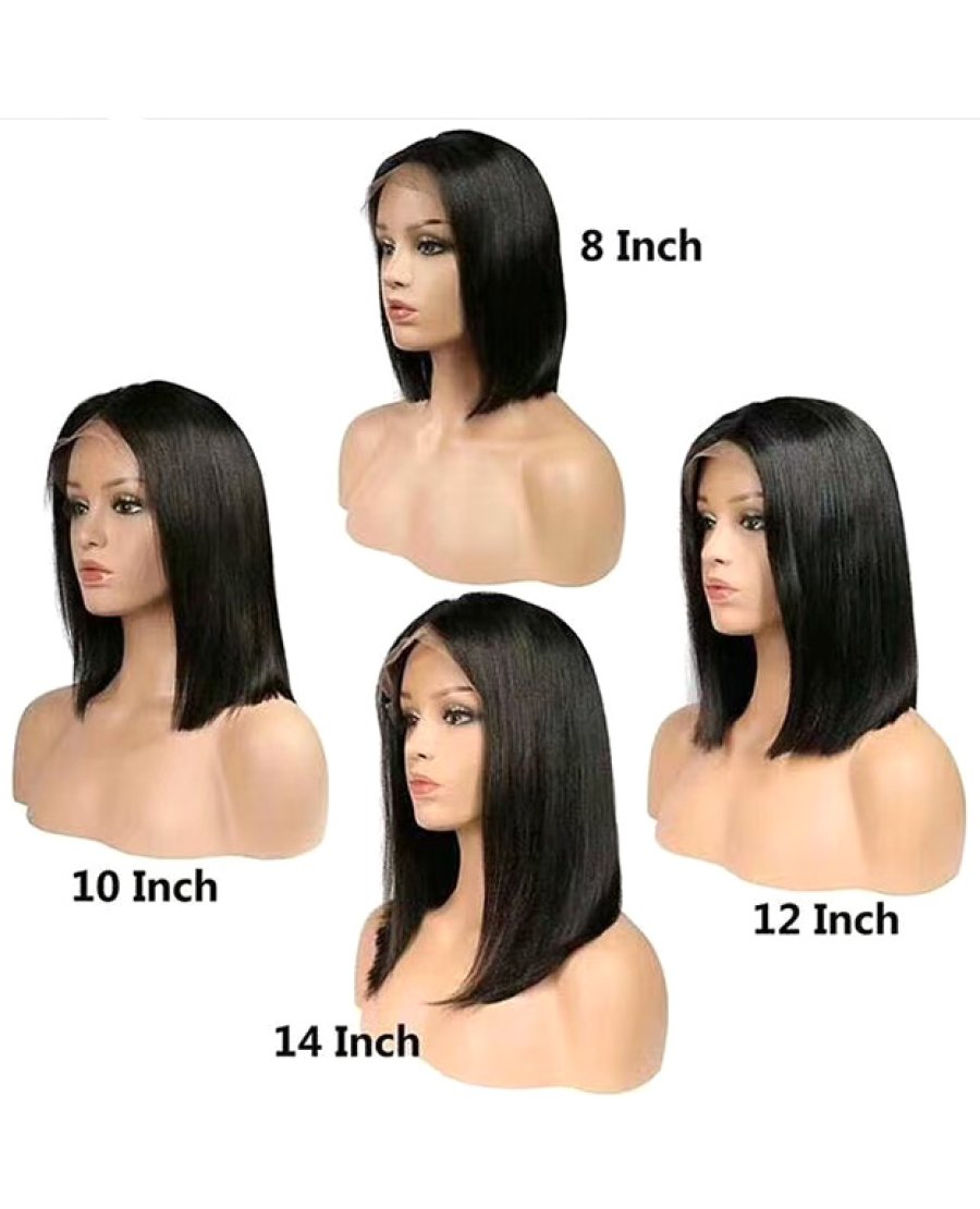 2x6 closure brazilian virgin natural black color double drawn bob wig