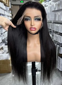 HD lace full frontal13x6 virgin human hair straight natural black color wig