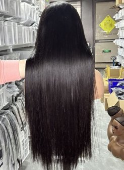 HD lace full frontal13x6 virgin human hair straight natural black color wig