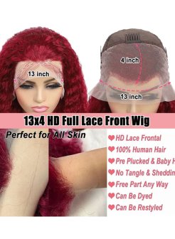 13x4 lace front wig long straight virgin hair red deep wave