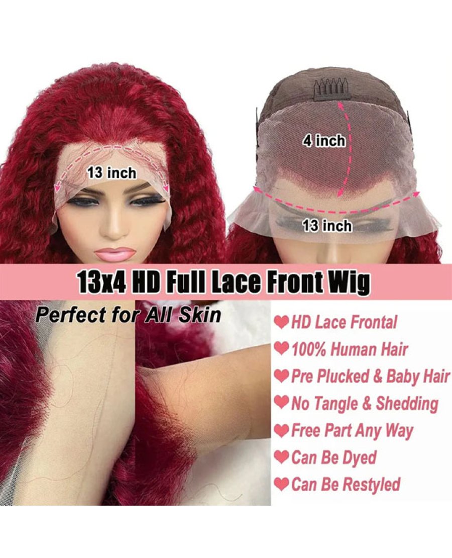 13x4 lace front wig long straight virgin hair red deep wave