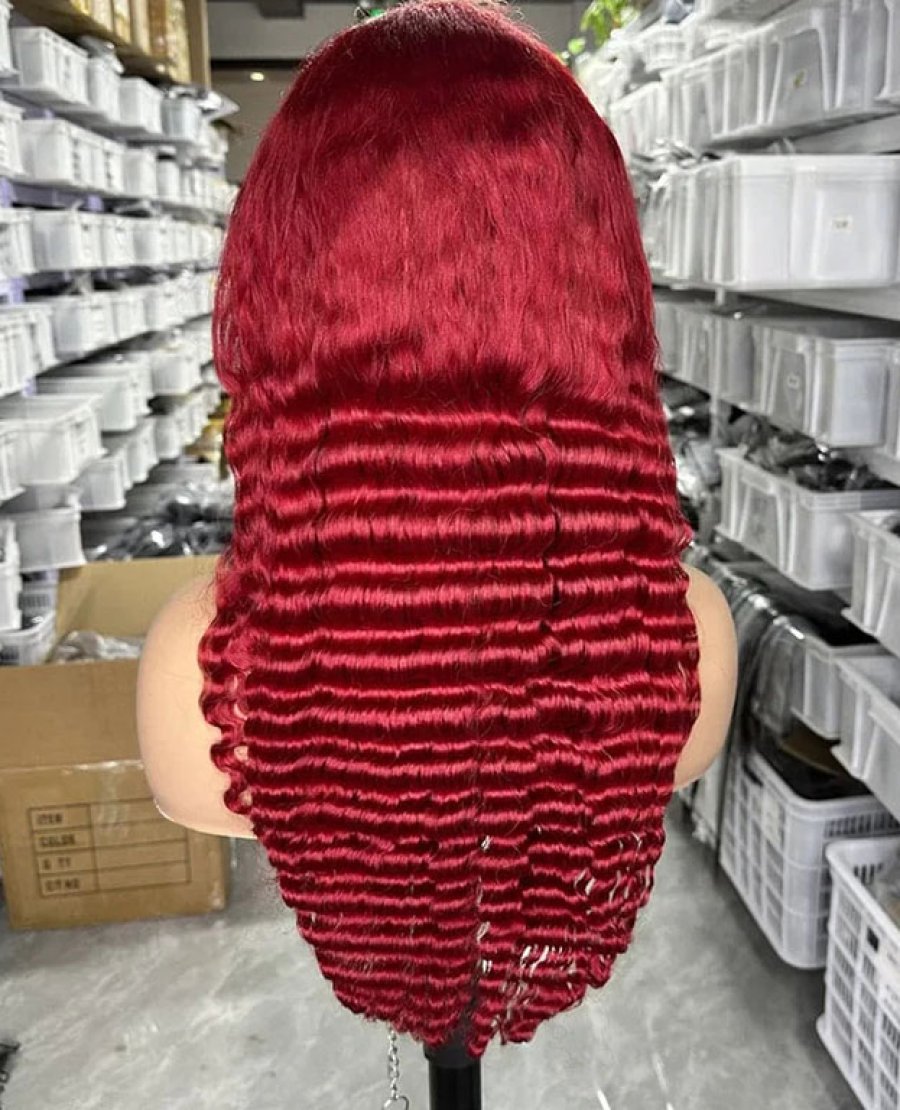 13x4 lace front wig long straight virgin hair red deep wave