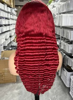 13x4 lace front wig long straight virgin hair red deep wave