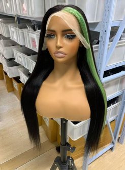13x4 lace front wig brazilian hair custom green color