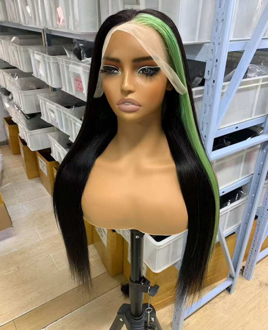 13x4 lace front wig brazilian hair custom green color
