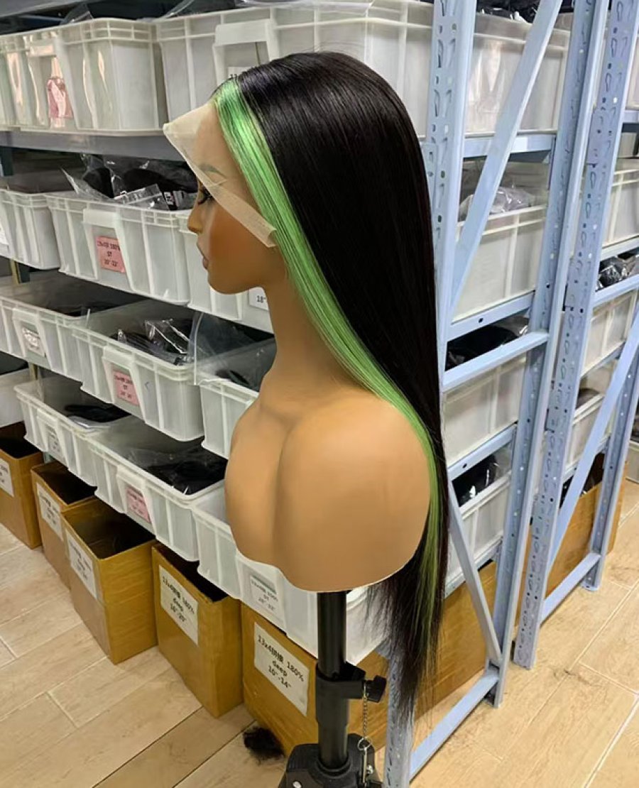 13x4 lace front wig brazilian hair custom green color