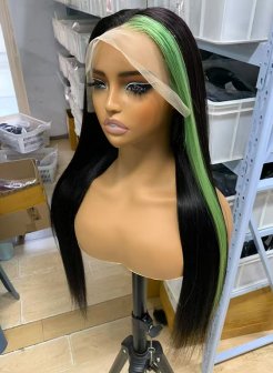 13x4 lace front wig brazilian hair custom green color