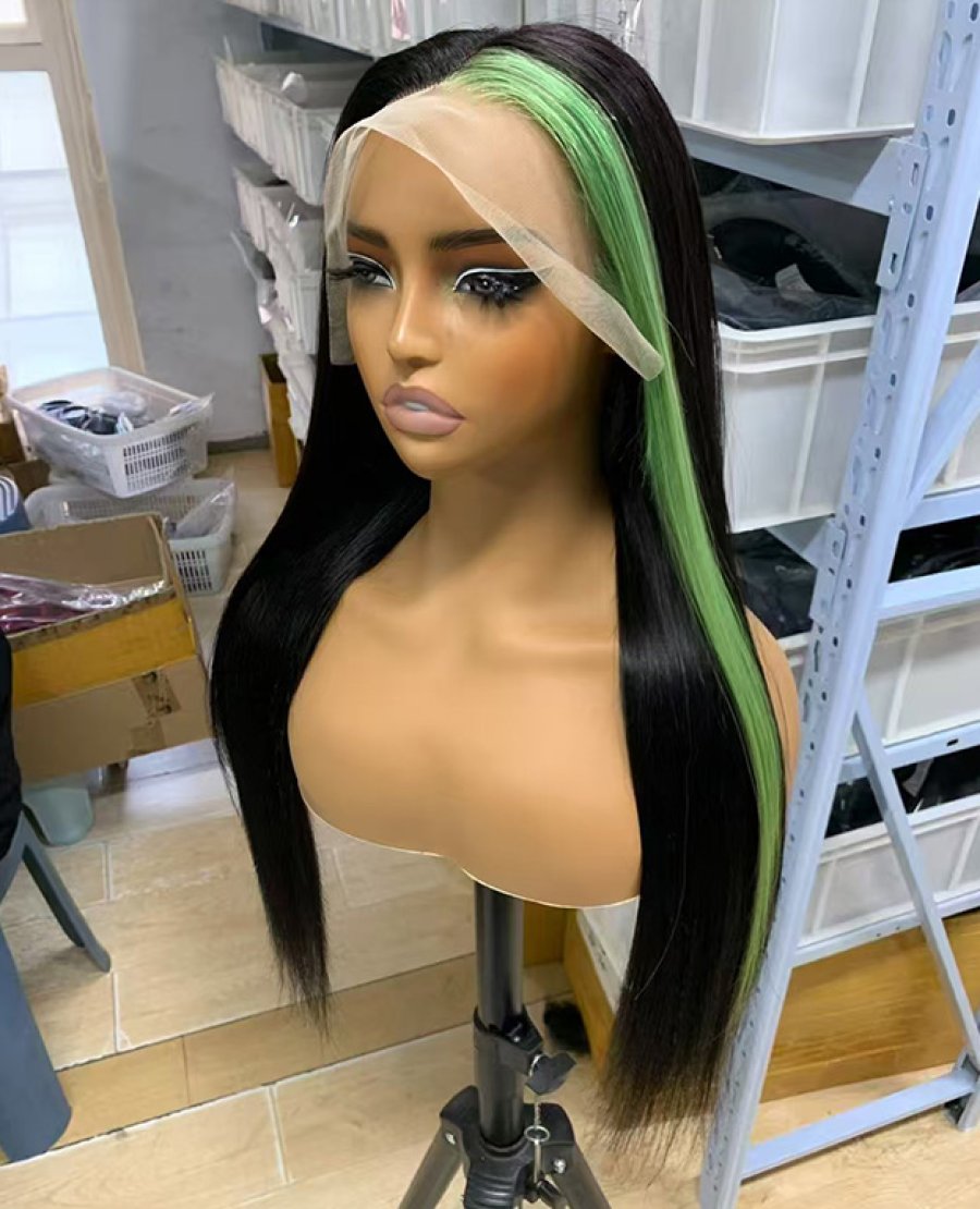 13x4 lace front wig brazilian hair custom green color