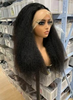 Transparent lace full frontal13x4 kinky straight natural black color wig