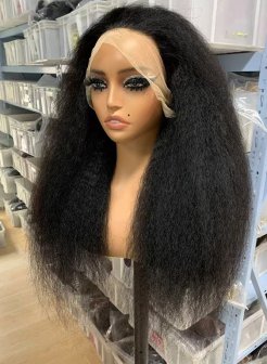 Transparent lace full frontal13x4 kinky straight natural black color wig
