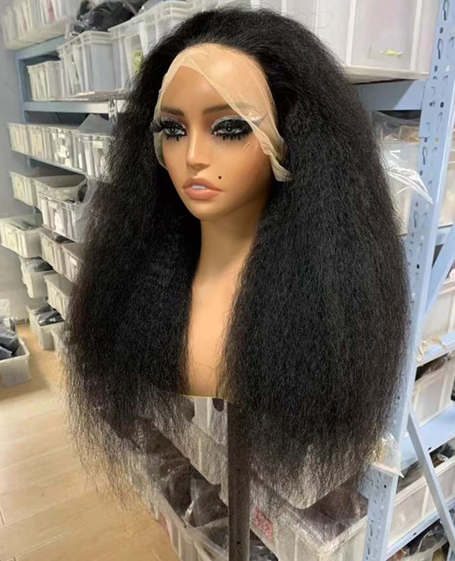 Transparent lace full frontal13x4 kinky straight natural black color wig