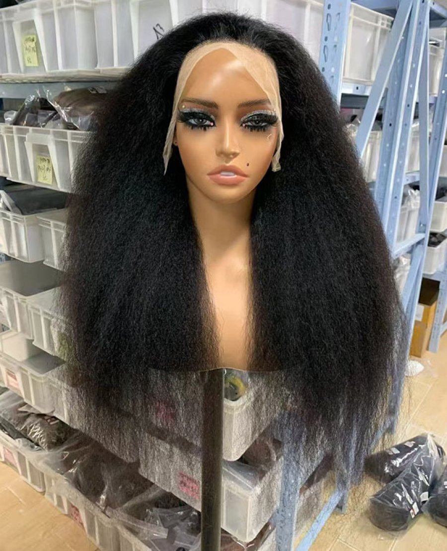 Transparent lace full frontal13x4 kinky straight natural black color wig