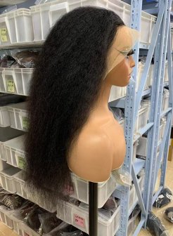 Transparent lace full frontal13x4 kinky straight natural black color wig