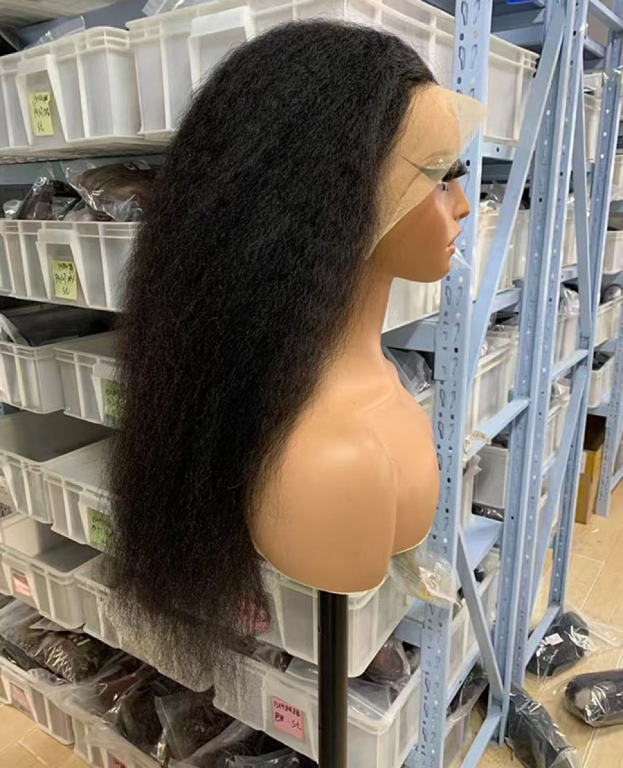 Transparent lace full frontal13x4 kinky straight natural black color wig