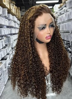 Transparent lace full frontal13x4 pixie curly natural black color wig