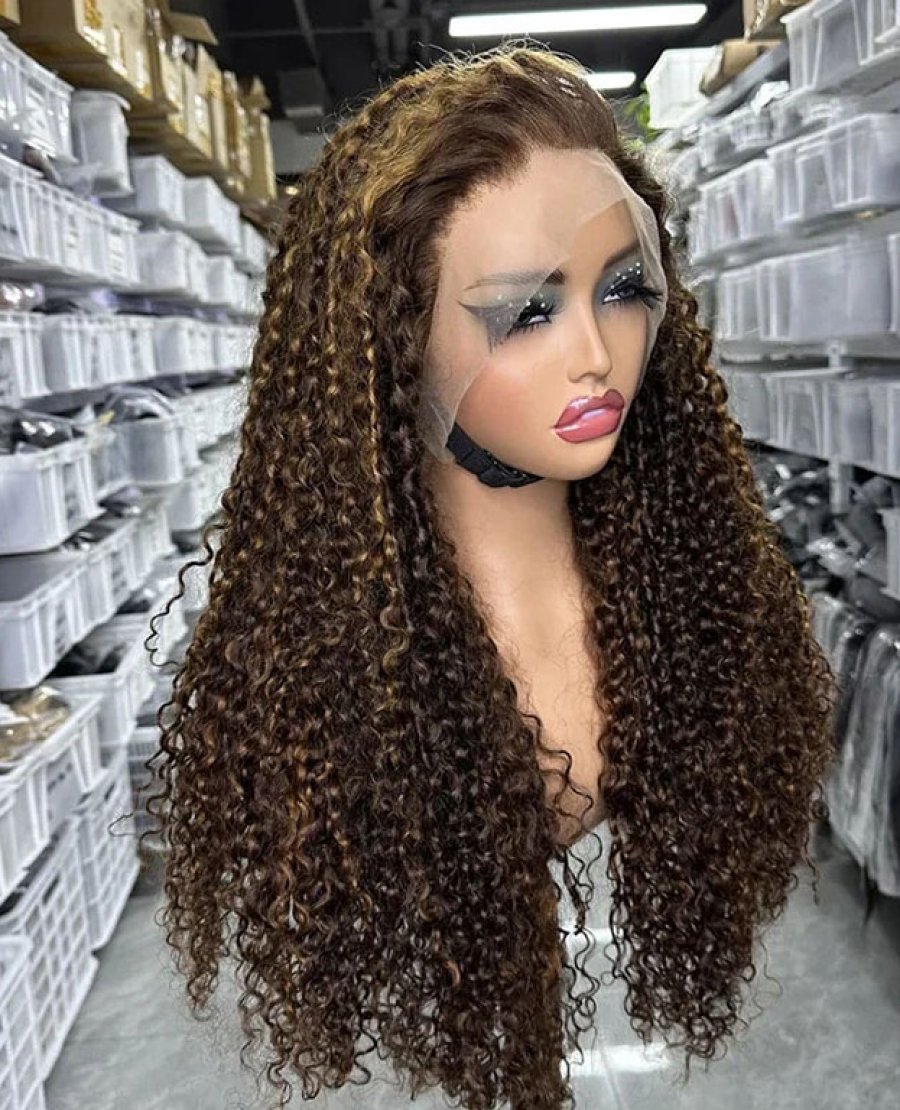 Transparent lace full frontal13x4 pixie curly natural black color wig
