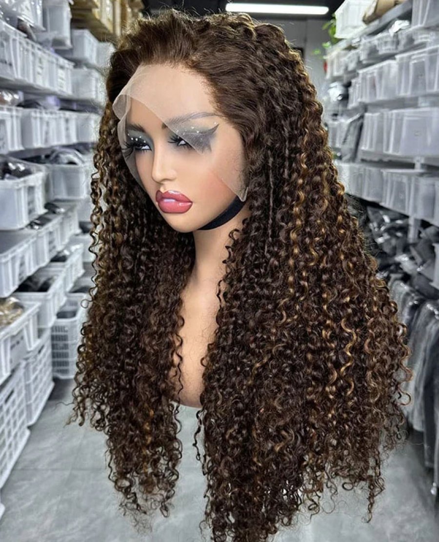 Transparent lace full frontal13x4 pixie curly natural black color wig