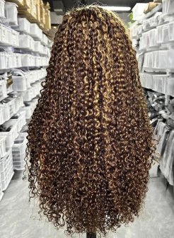 Transparent lace full frontal13x4 pixie curly natural black color wig