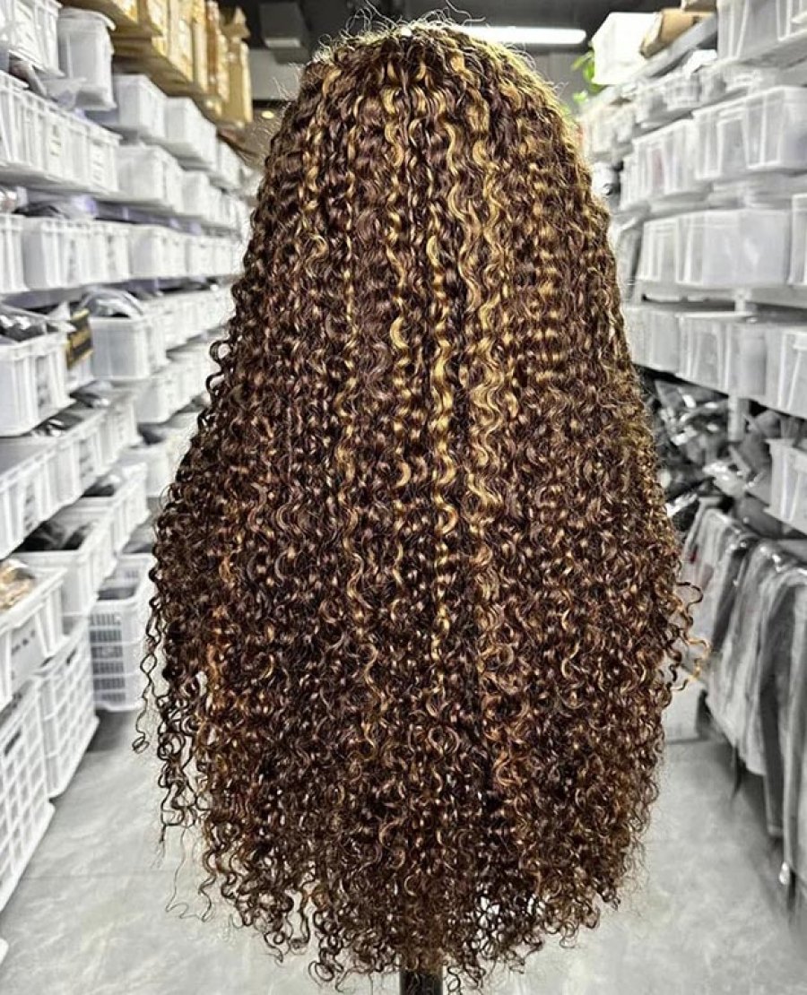 Transparent lace full frontal13x4 pixie curly natural black color wig