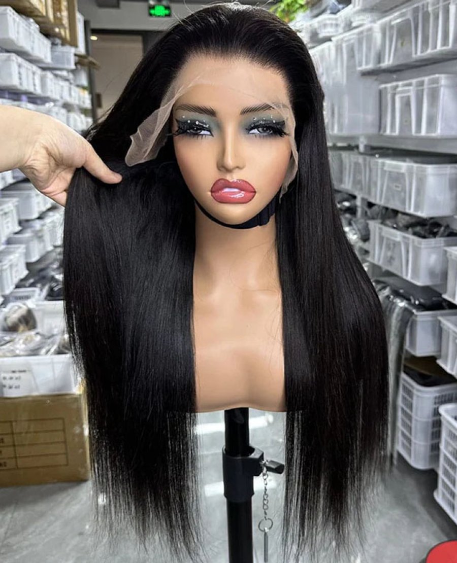 Transparent lace full frontal13x4 straight natural black color wig