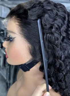 13x6 Transparent Human Hair Lace Front Wig Pre Plucked Hairline Deep Wave