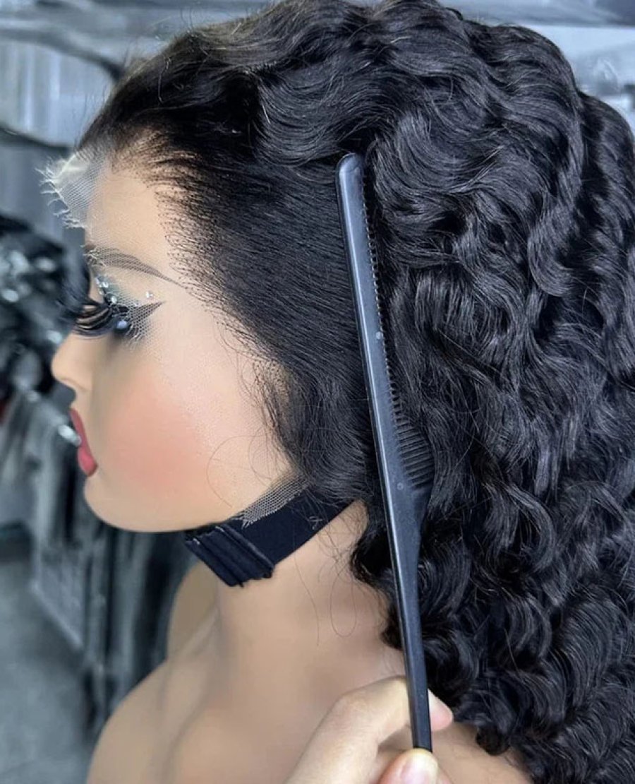 13x6 Transparent Human Hair Lace Front Wig Pre Plucked Hairline Deep Wave