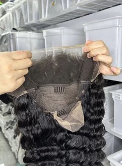 13x6 Transparent Human Hair Lace Front Wig Pre Plucked Hairline Deep Wave