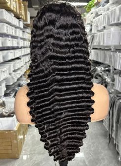 13x6 Transparent Human Hair Lace Front Wig Pre Plucked Hairline Deep Wave